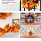 Thanksgiving LED Lighted Fall Maple Leaf Wreath And Garland, 24 in Wreath / 72 in Garland - 20 Clear Lights