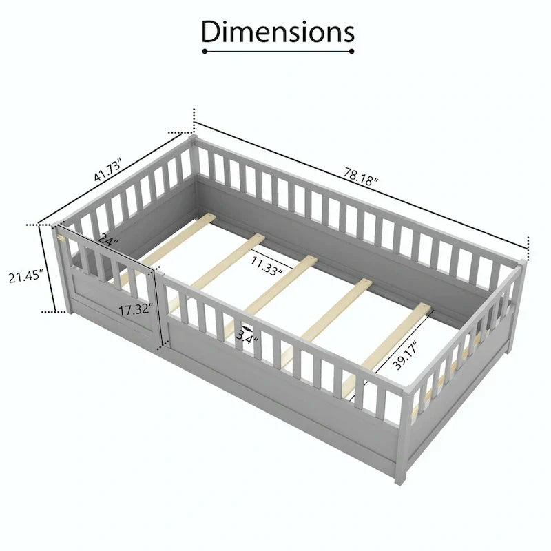 Montessori Children's Floor Bed With Support Slat, Twin / Full, Pine And Plywood