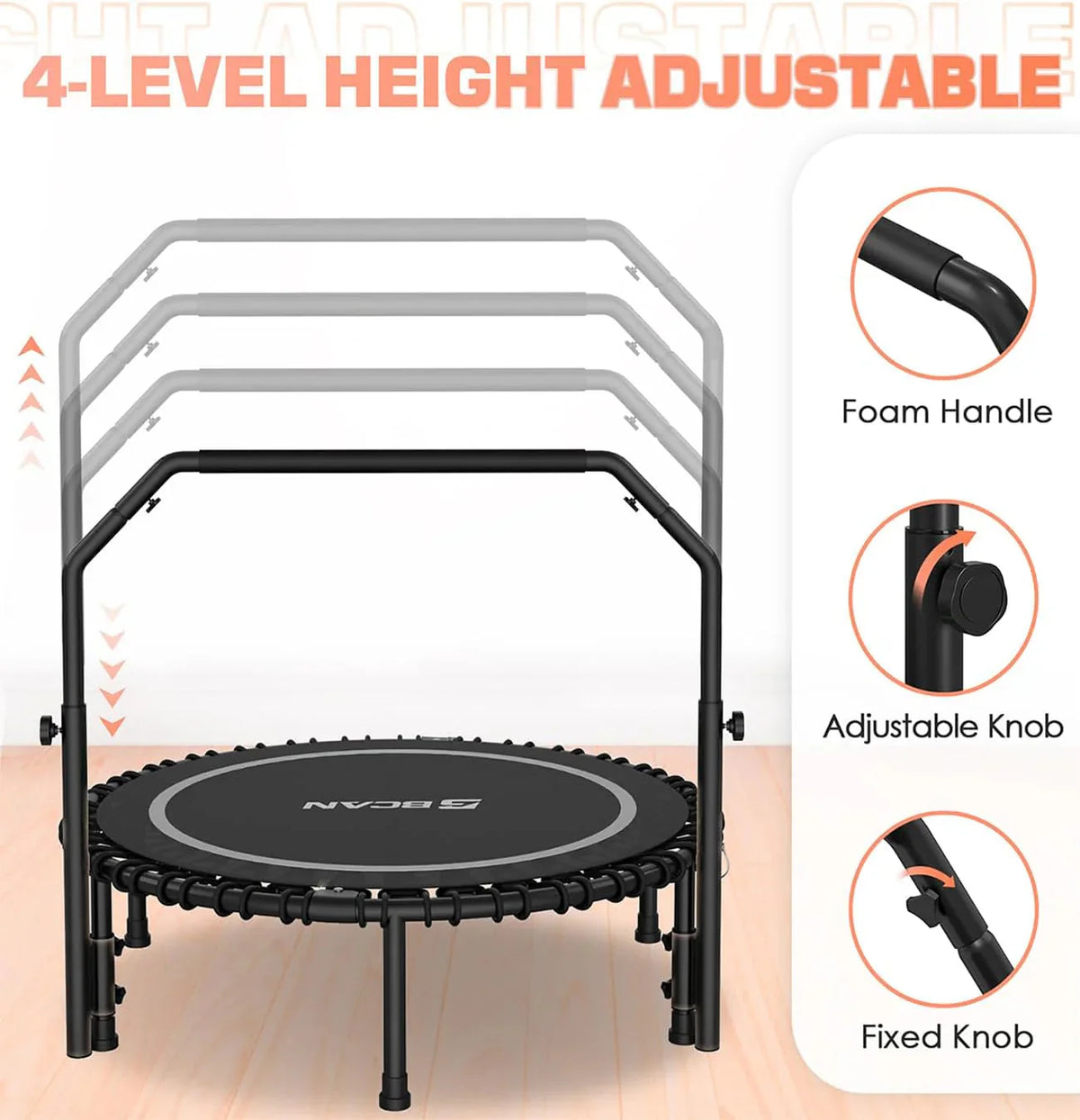 BCAN Foldable Fitness Trampoline 40in/48in, 450/550 LBS Capacity