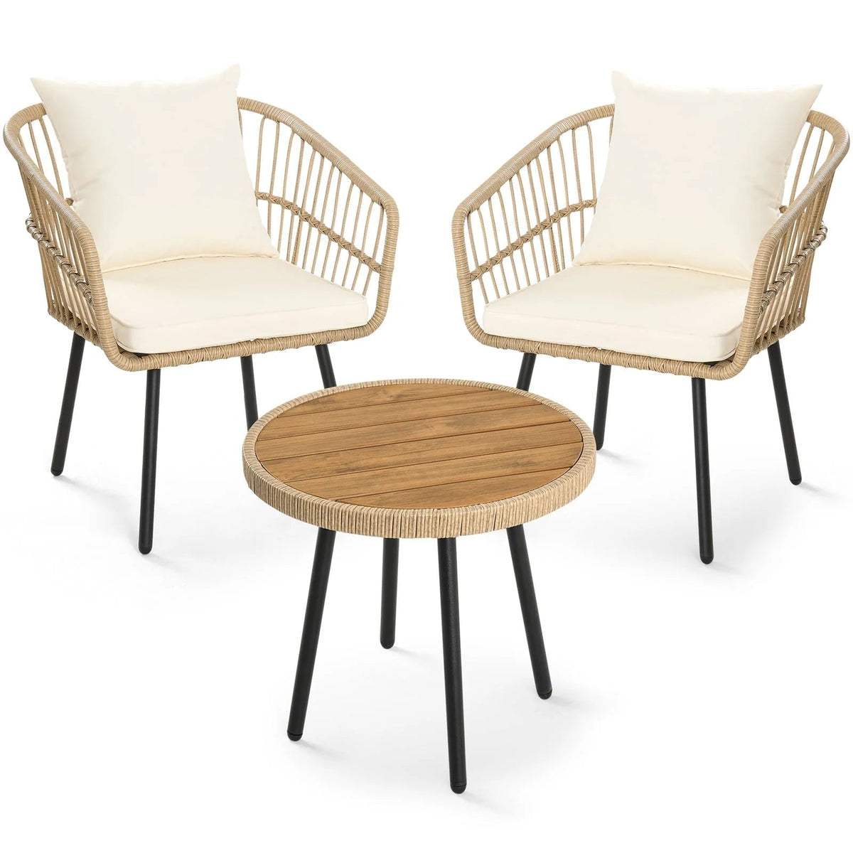 DEXTRUS 3-Piece Outdoor Patio Wicker Bistro Set With Soft Cushions