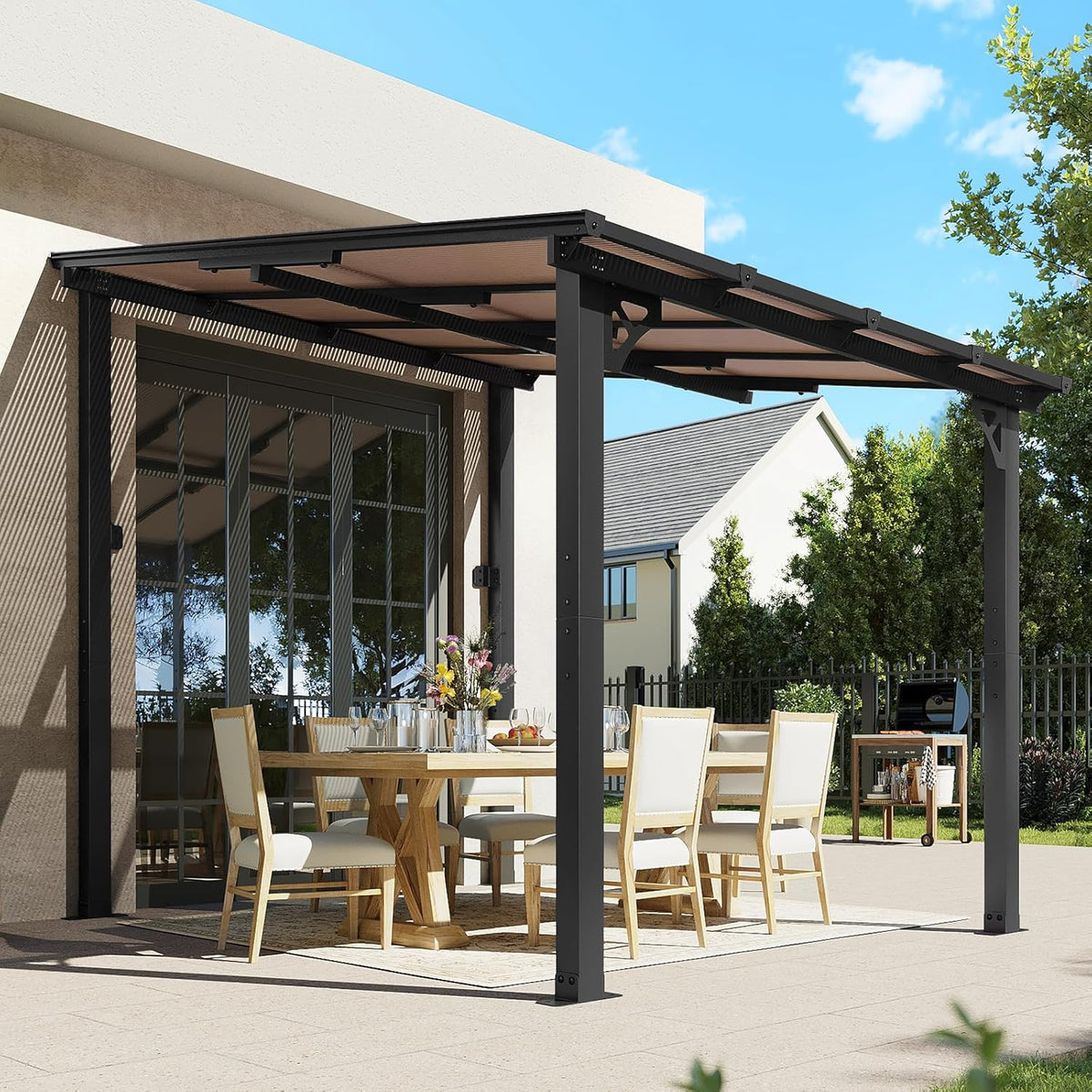 Aoxun Wall-Mounted Gazebo Awning, 8x10, Black