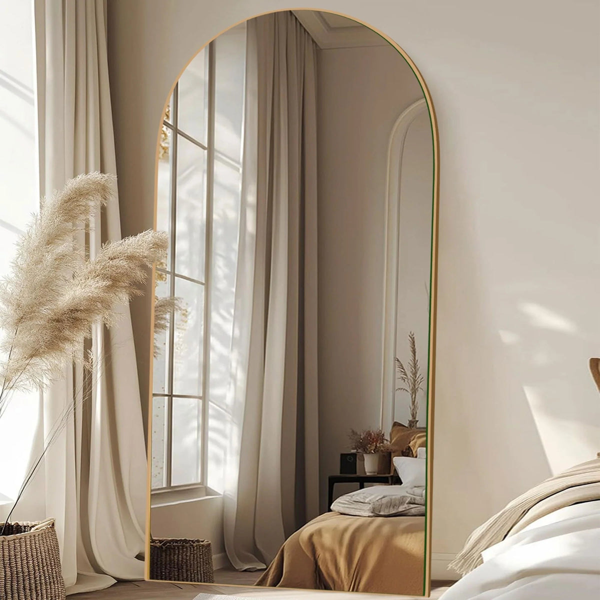 Arched Full-Length Wood Floor Mirror, Black Or Gold, 65x22/71x24/71x28/71x32
