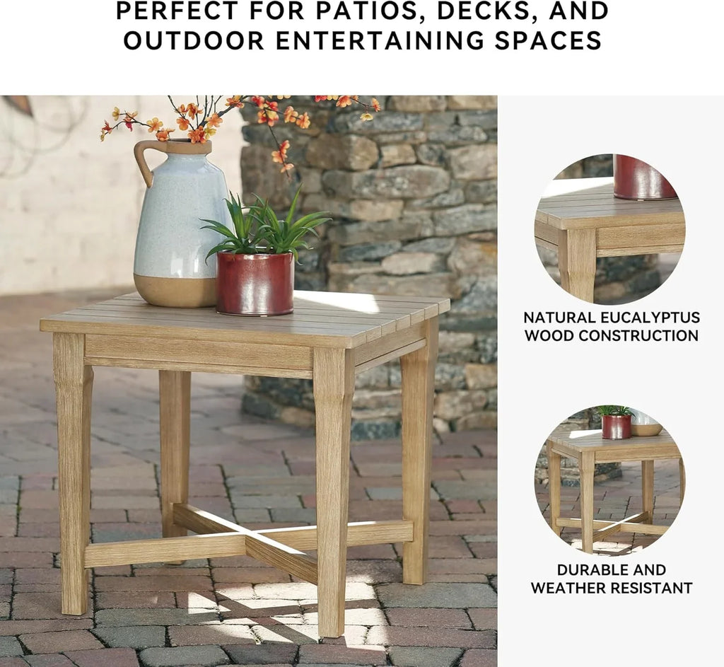 Signature Design by Ashley Clare View Outdoor Patio Eucalyptus Sofa With Cushions, Beige