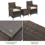 Devoko 3-Piece Brown PE Rattan Patio Furniture Set With 2 Chairs And Tea Table - 21.5 x 19.5 x 33.5 in Chairs, 15.75 x 15.75 x 17.75 in Table