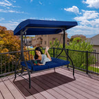 Arlopu 3-Person Outdoor Convertible Porch Swing Glider With Canopy