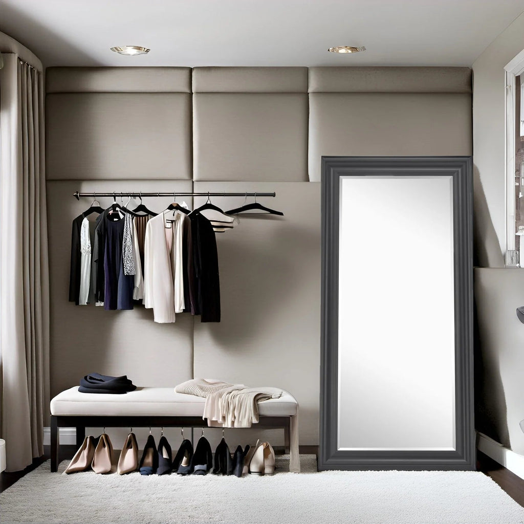 Full Length Oversized Rectangle Wall Mirror With Smooth Faux Wood Frame