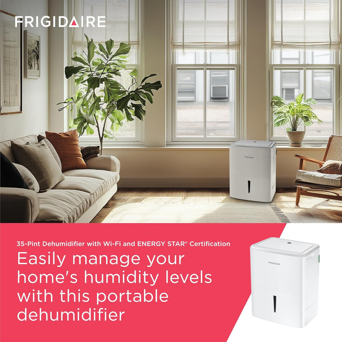 Frigidaire 35-Pint Portable Dehumidifier With Wi-Fi, Energy Star Certification, White