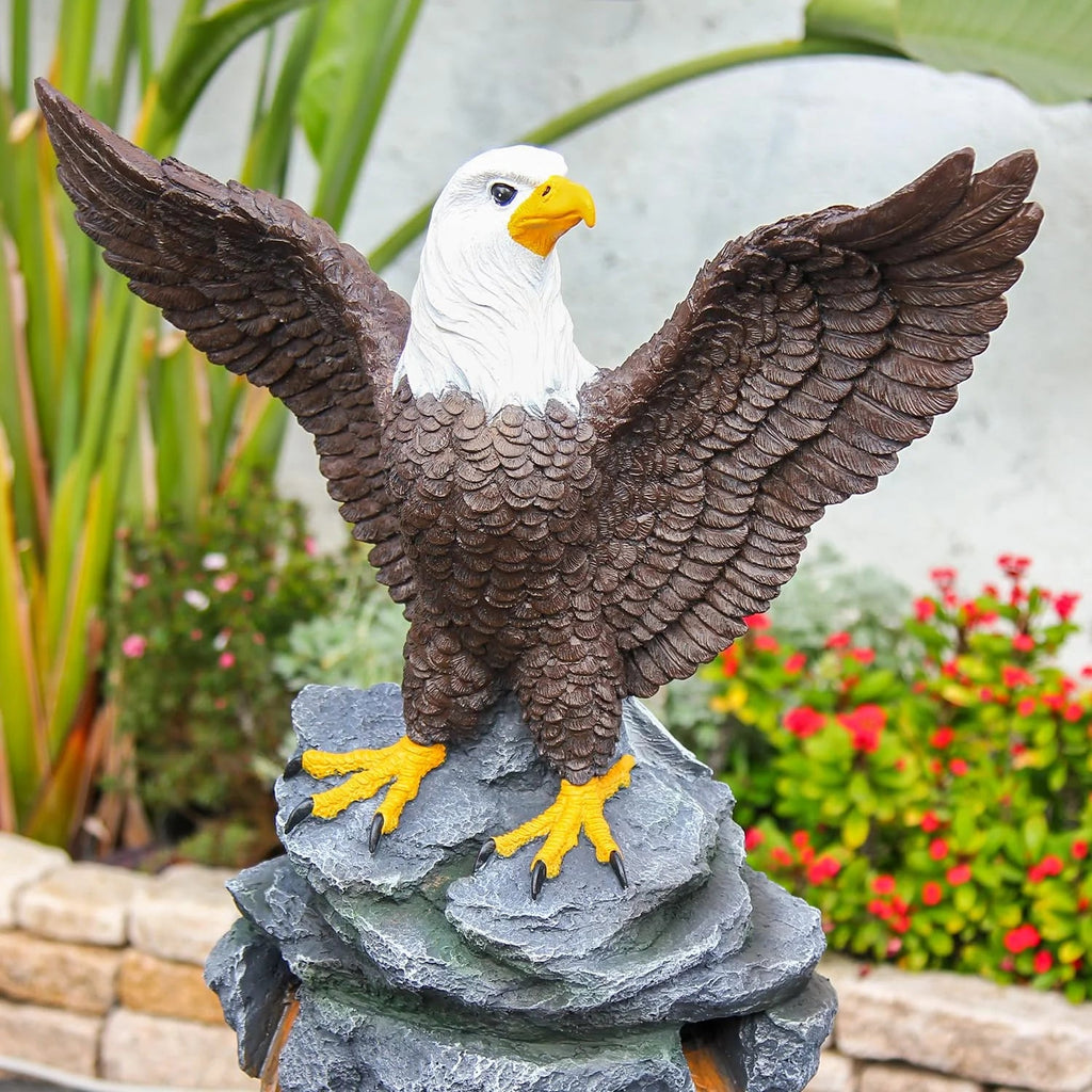 FountJoy Bald Eagle Outdoor Fountain With Tiered Cascading Rock Water Feature, 38.58 in Tall