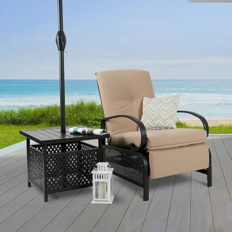 Adjustable Patio Recliner Lounge Chair With Cushion, 300 lbs - 38 (D) x 26.5 (W) x 38.5 (H) Inches