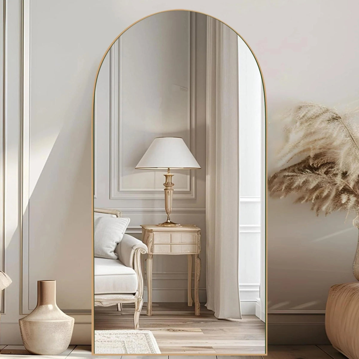 Arched Full-Length Wood Floor Mirror, Black Or Gold, 65x22/71x24/71x28/71x32