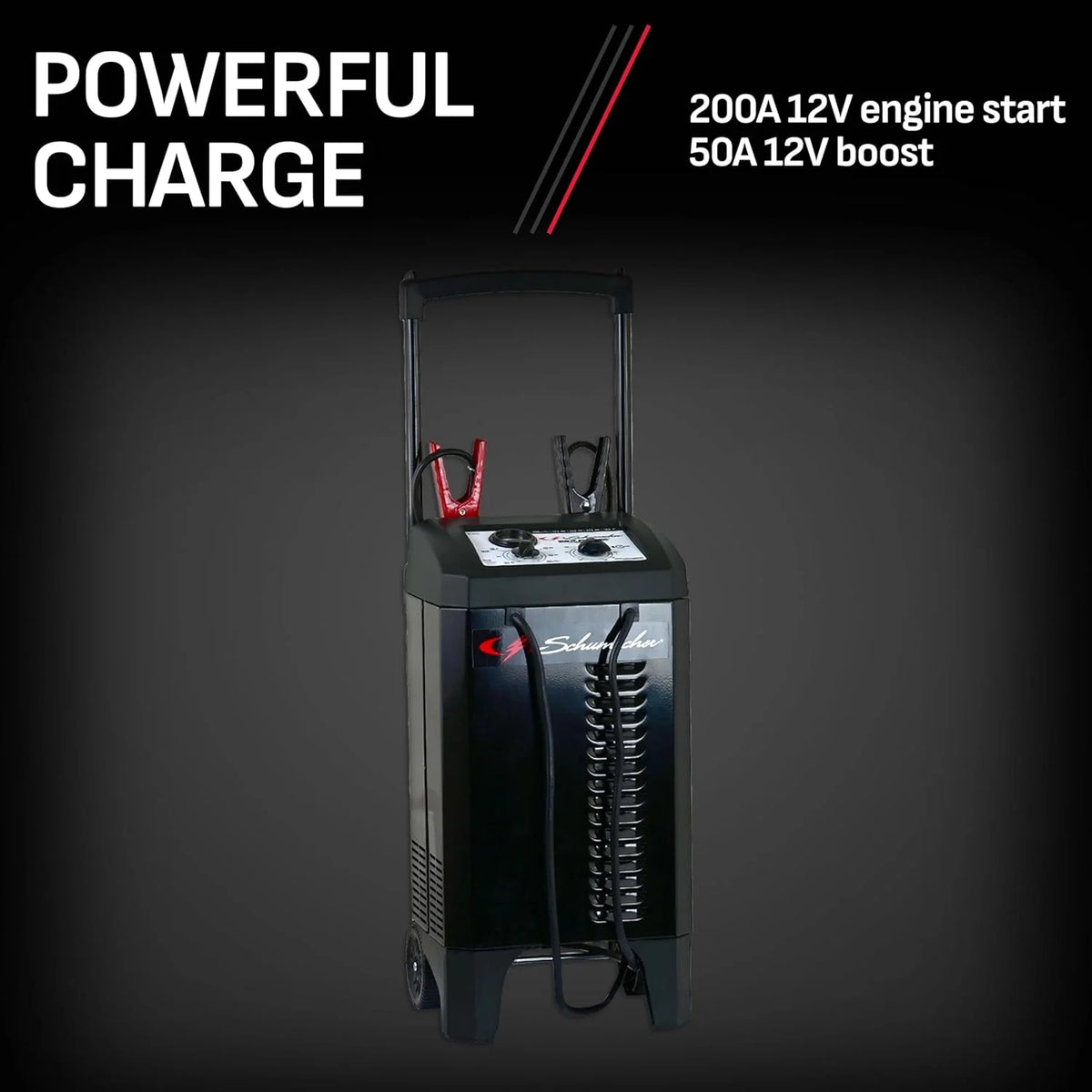 Electric Wheeled Battery Charger And Jump Starter, 200 Cranking Amps, 12 Volts/24 Volts, Black - SC1633
