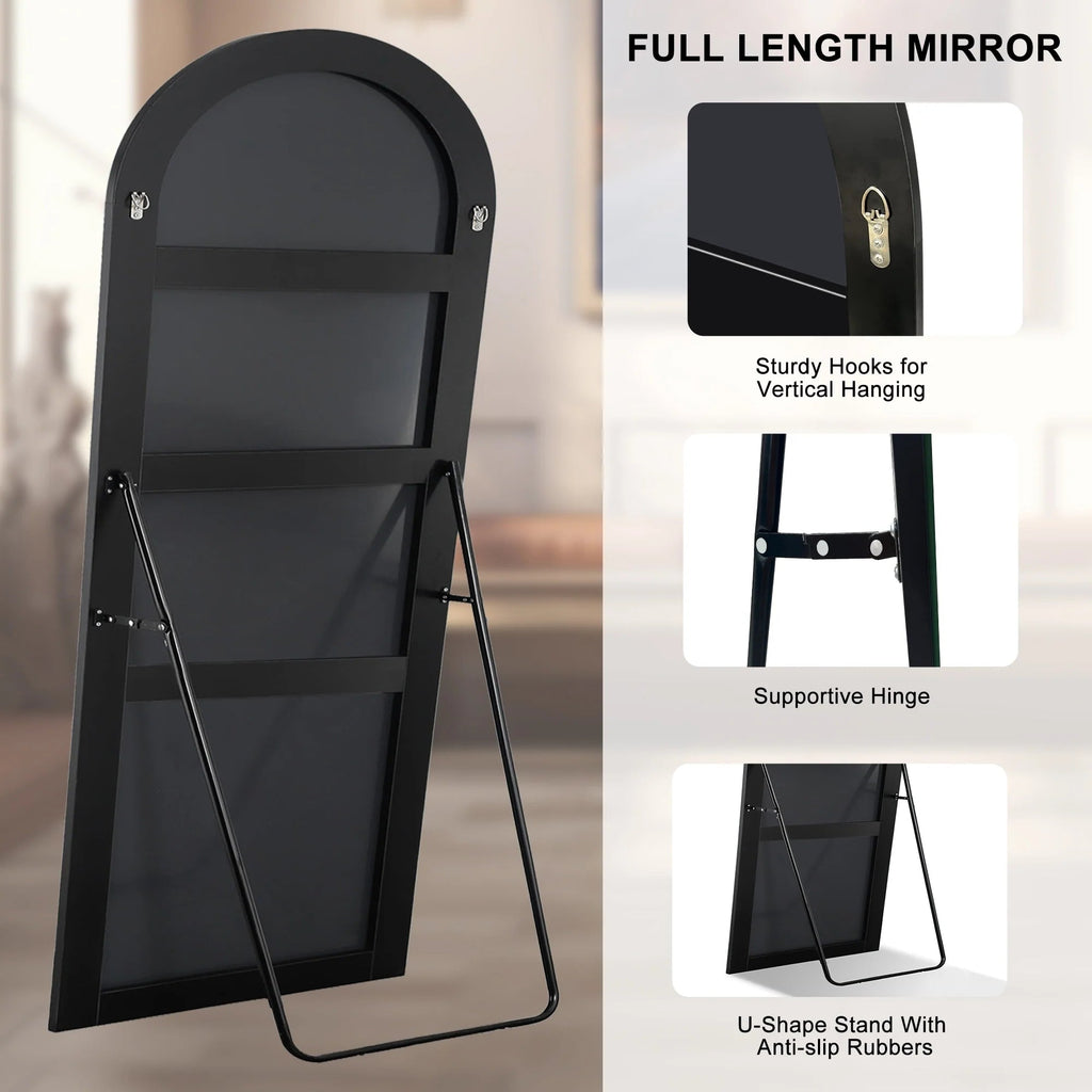 Arched Full-Length Wood Floor Mirror, Black Or Gold, 65x22/71x24/71x28/71x32