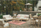 Signature Design by Ashley Clare View Outdoor Patio Eucalyptus Sofa With Cushions, Beige