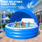 Inflatable Family Lounge Pool With Canopy, Bench And Backrest, 92in x 92in x 26in - Blue