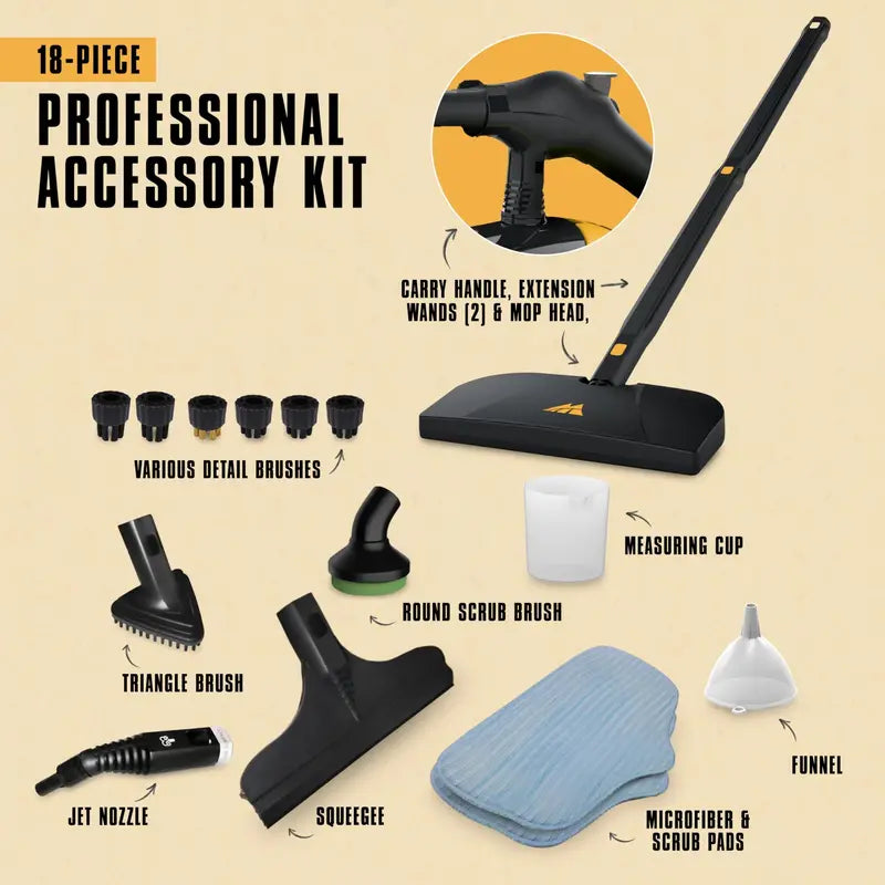 McCulloch Heavy-Duty Steam Cleaner, 48 oz Tank, 1500W, 18 Accessories - MC1275
