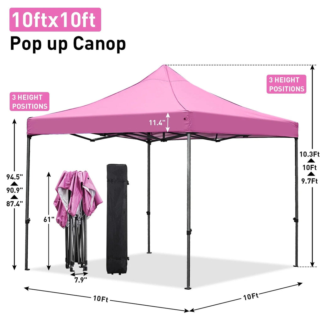 Ainfox Pop-Up Canopy Tent With 4 Sidewalls, 10 x 10 Ft, Pink
