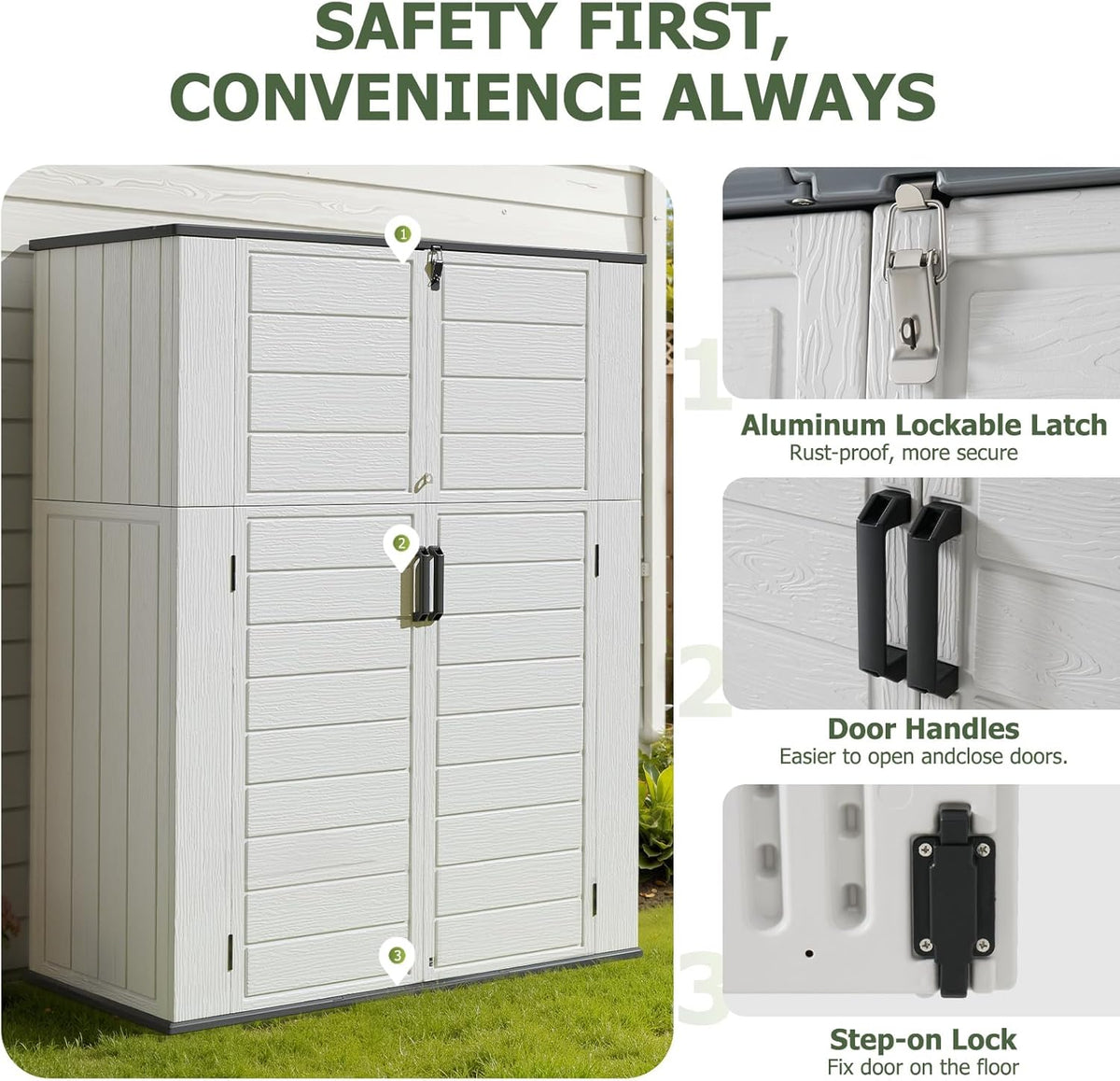 Aoxun Outdoor Storage Shed 61 Cu.Ft White Resin With Floor