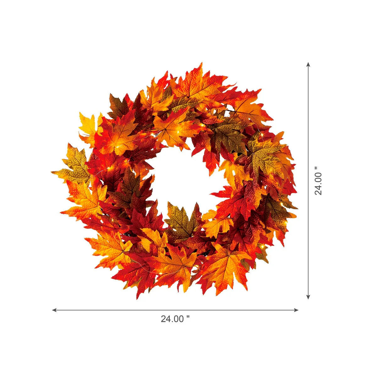 Thanksgiving LED Lighted Fall Maple Leaf Wreath And Garland, 24 in Wreath / 72 in Garland - 20 Clear Lights