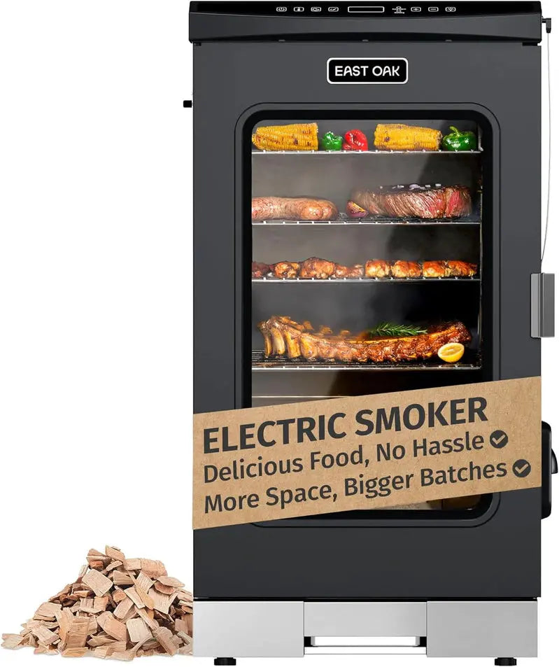 East Oak 30-Inch Outdoor Electric Smoker With Built-In Meat Probe And Side Loader