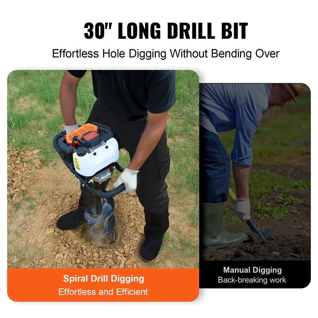 KFFKFF Gas Earth Auger, 52CC 1450W, 8 inch Drill Bit And Extension Rod - D52-F