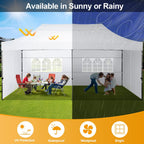 COBIZI Pop-Up Canopy 10 x 20 ft, White, 6 Sidewalls
