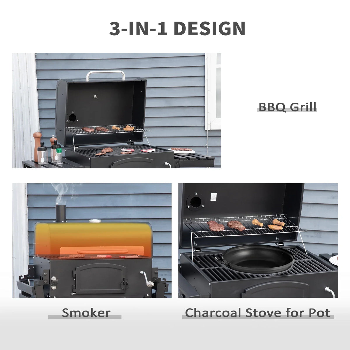 Outsunny Charcoal Grill BBQ With Adjustable Charcoal Height, Black - 846-077