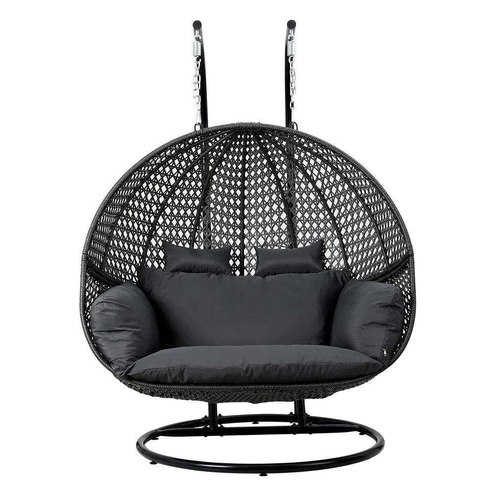Gardeon Hanging Pod Chair With Stand And Cushion, 2 Seater, Grey