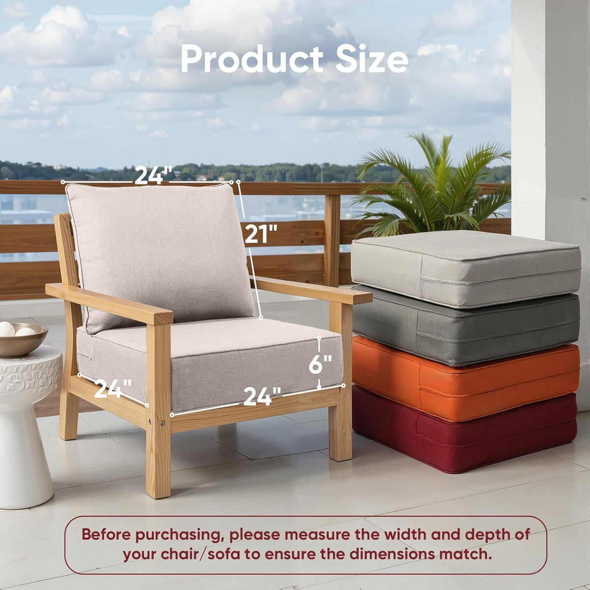 moosprr Outdoor Chair Cushion Set - 24x24, 6 Inch Thick, Beige, 3 Seat And 3 Back Cushions