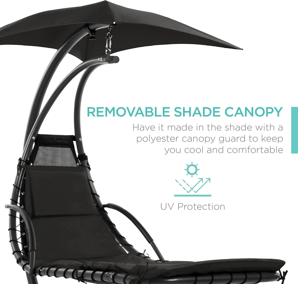 Best Choice Products Outdoor Hanging Steel Chaise Lounge Chair With Canopy, Charcoal Gray - SKY5871