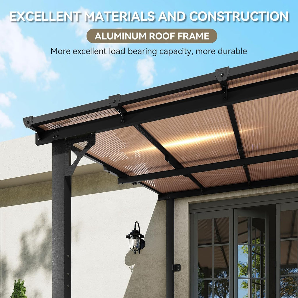 Aoxun Wall-Mounted Gazebo Awning, 8x10, Black