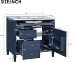 36 Inch Black Bathroom Vanity With Single Sink, 2 Drawers, Solid Wood Frame