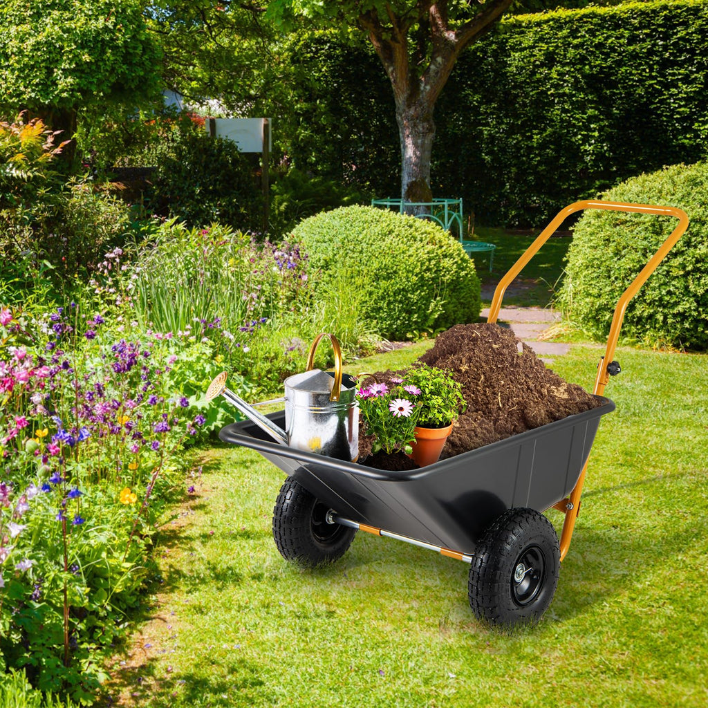 Dual-Wheel Wheelbarrow, 21 Gallons, 330 lbs Capacity, 51 in x 24.5 in x 28 in