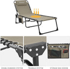 Adjustable 4-Position Folding Chaise Lounge Chair With Pillow Pocket - Supports 265 lbs