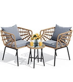 DEXTRUS 3-Piece Outdoor Patio Wicker Bistro Set With Soft Cushions