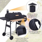 Outsunny Portable Charcoal BBQ Grill And Offset Smoker Combo, 48.75in x 20.75in x 41in - Black