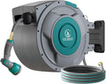 GILBEST Retractable Garden Hose Reel, 100 ft x 5/8 in, Green, 10-Function Nozzle