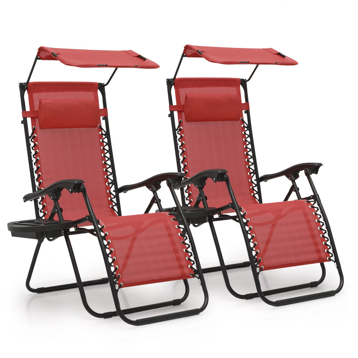 MoNiBloom Zero Gravity Reclining Chairs Set Of 2 With Canopy Shade And Headrest, Black - 330 lbs