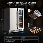 Ecojoy 24 Inch Dual Zone Wine And Beverage Refrigerator, 20 Bottles And 57 Cans