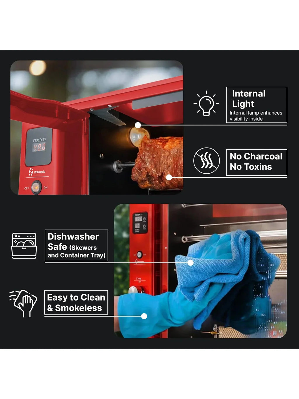 Brazilian Flame Churrasco Propane Gas Rotisserie Oven Grill Roaster With Auto Rotating Skewers - 2024 Series