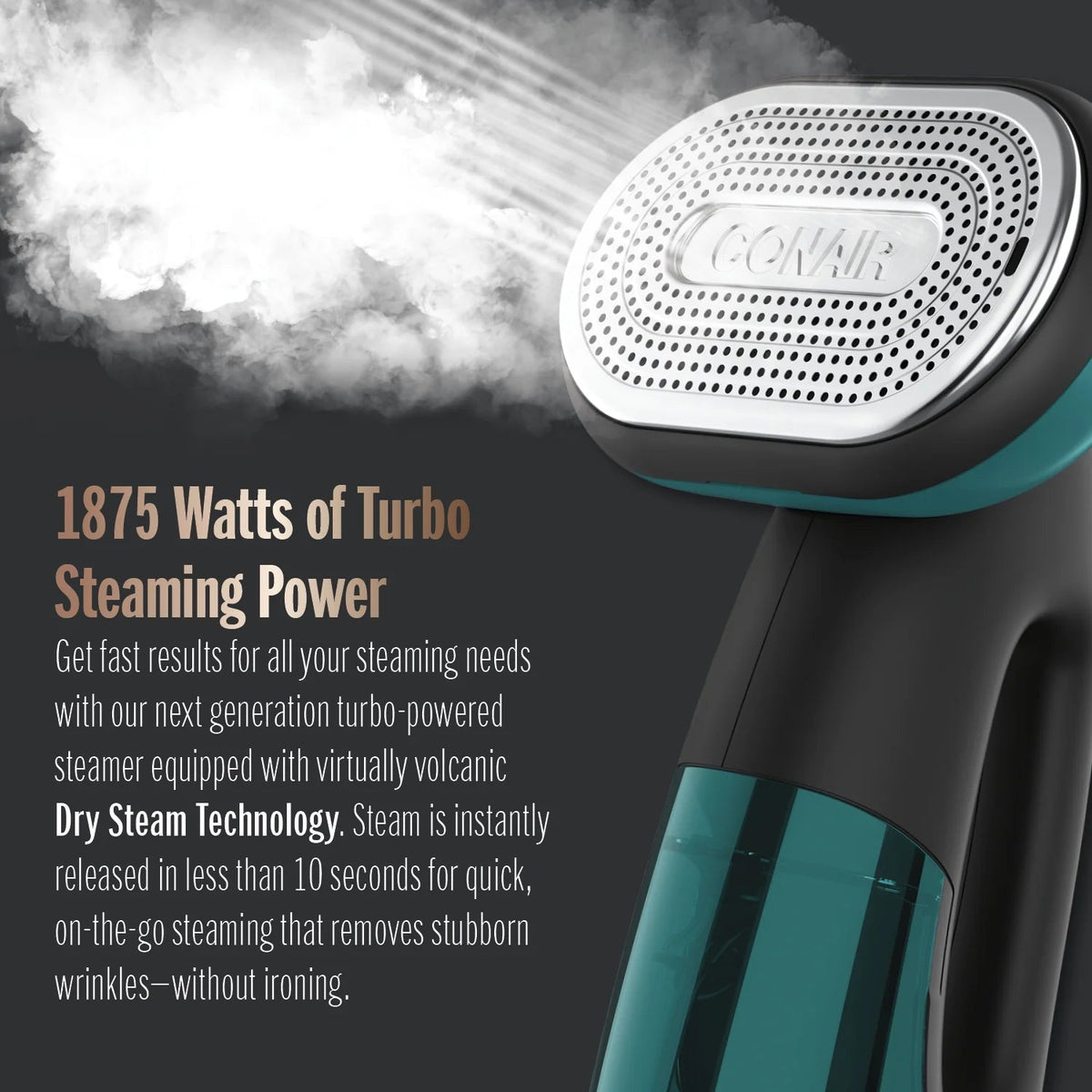 Conair Turbo ExtremeSteam 1875 Watt 2-in-1 Handheld Fabric Steamer and Iron, Black/Green - GS107