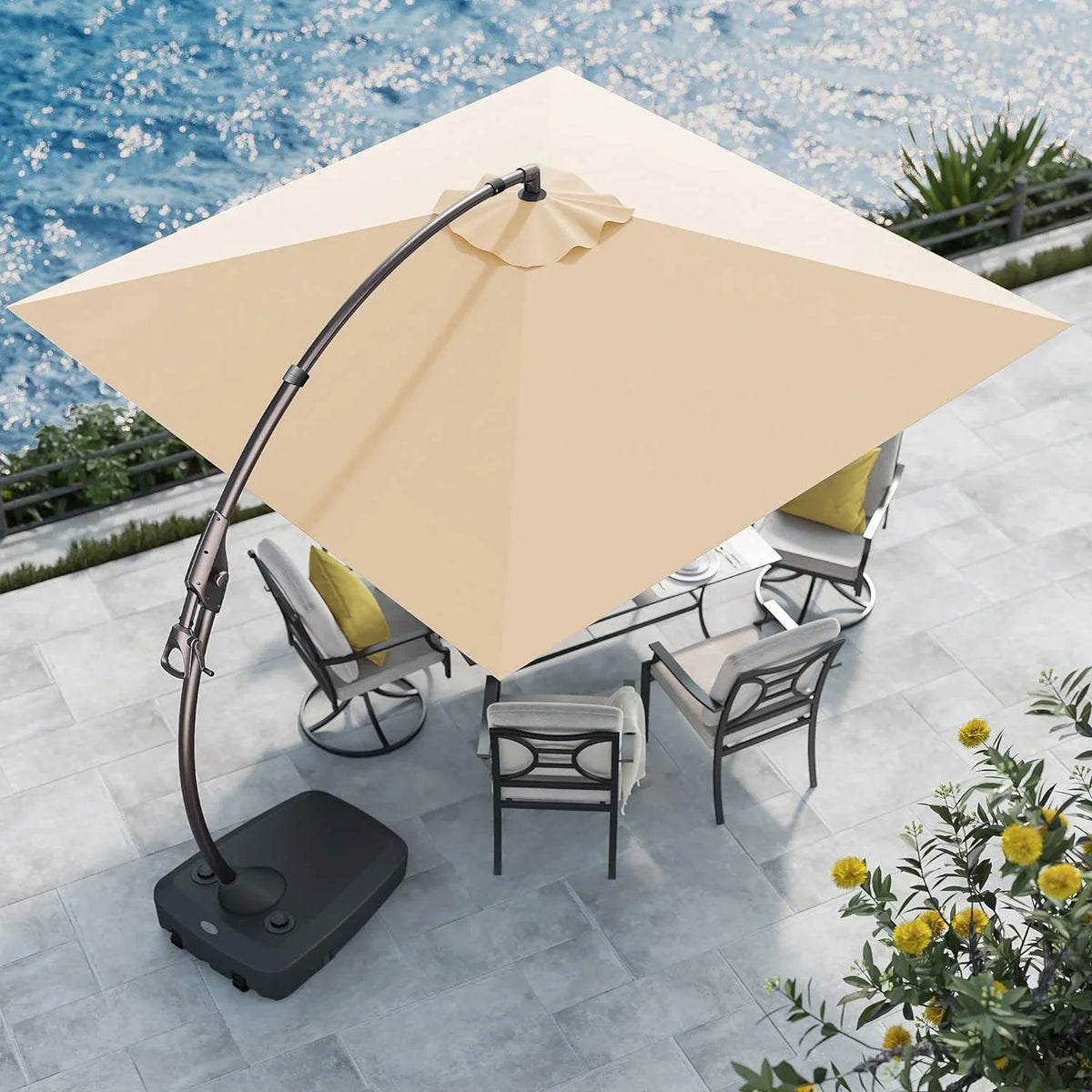 Grand Patio 10x10 ft Deluxe Aluminium Offset Umbrella With Base, Champagne - Napoli