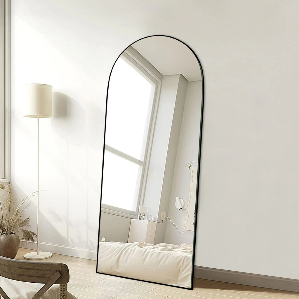 Arched Full-Length Wood Floor Mirror, Black Or Gold, 65x22/71x24/71x28/71x32
