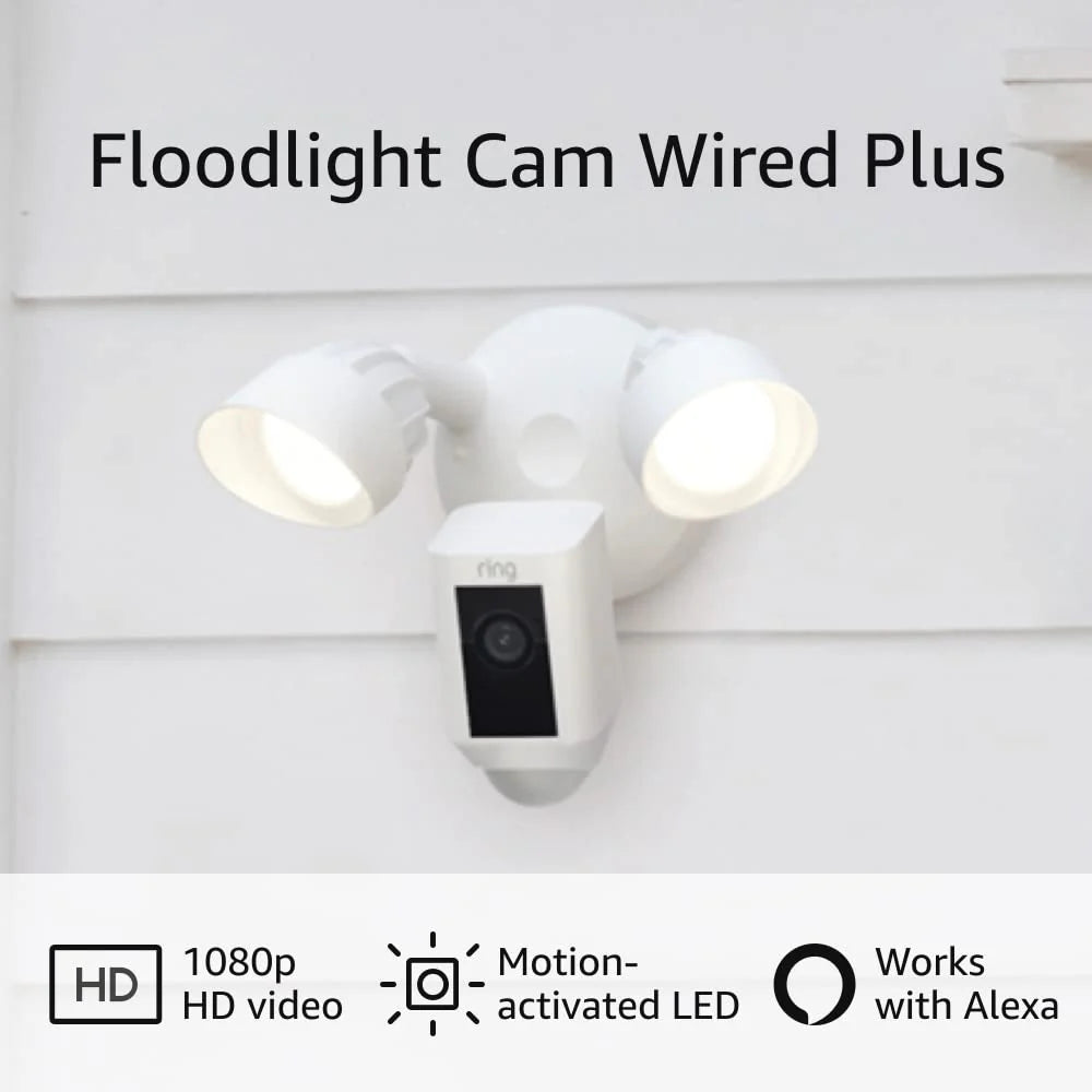 Ring Floodlight Cam Wired Plus Security Camera With Motion-Activated 1080p HD Video, Black - 2021 Release