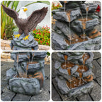 FountJoy Bald Eagle Outdoor Fountain With Tiered Cascading Rock Water Feature, 38.58 in Tall