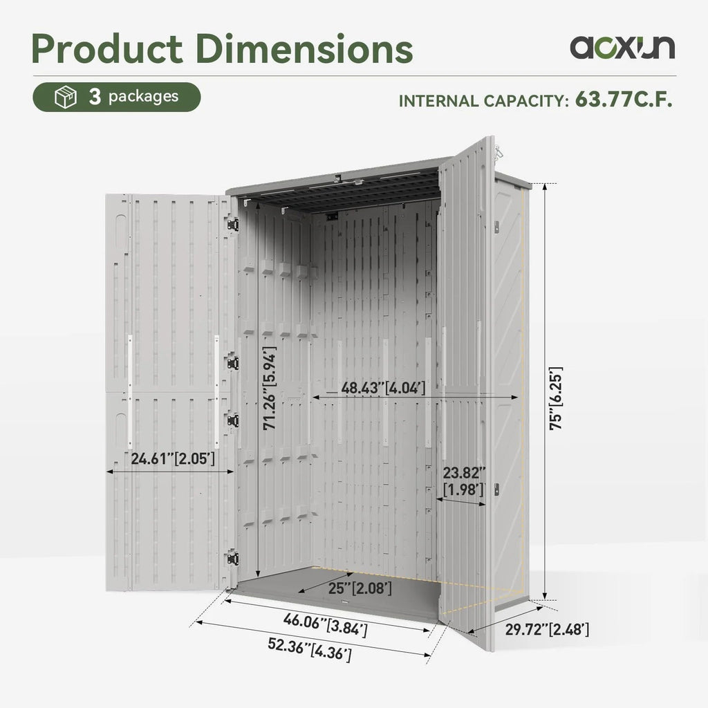 Aoxun Outdoor Storage Shed With Floor, 64-cu-ft, White