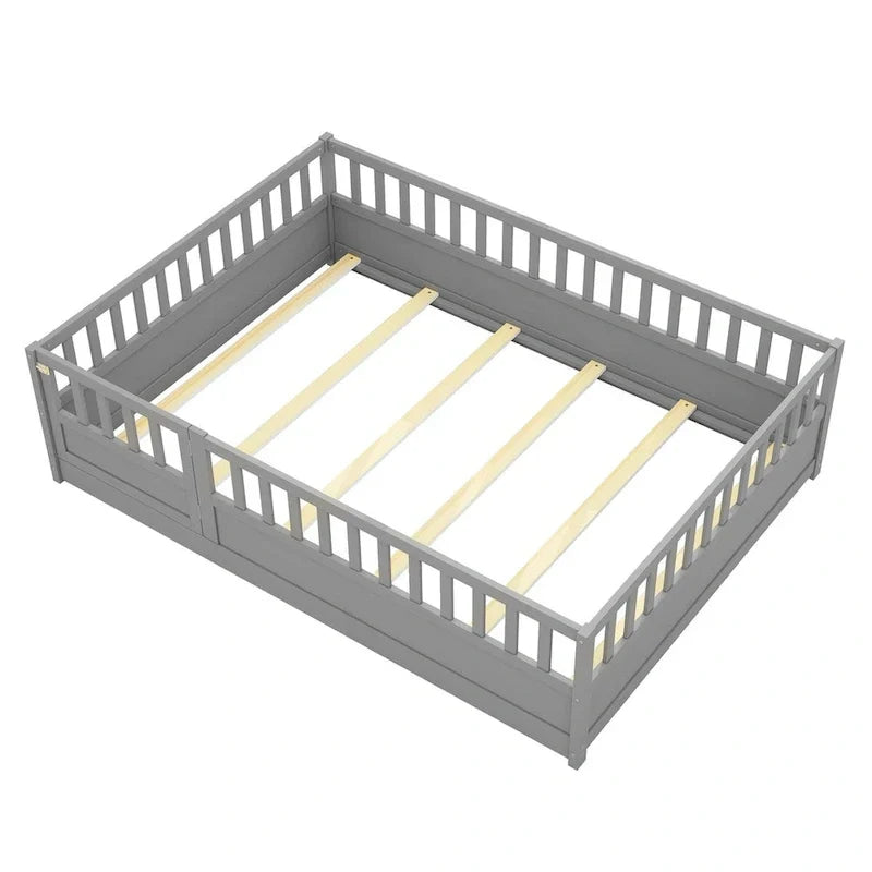 Montessori Children's Floor Bed With Support Slat, Twin / Full, Pine And Plywood