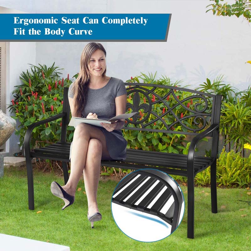 50.5in Black Steel Outdoor Patio Garden Bench - 500lbs Capacity