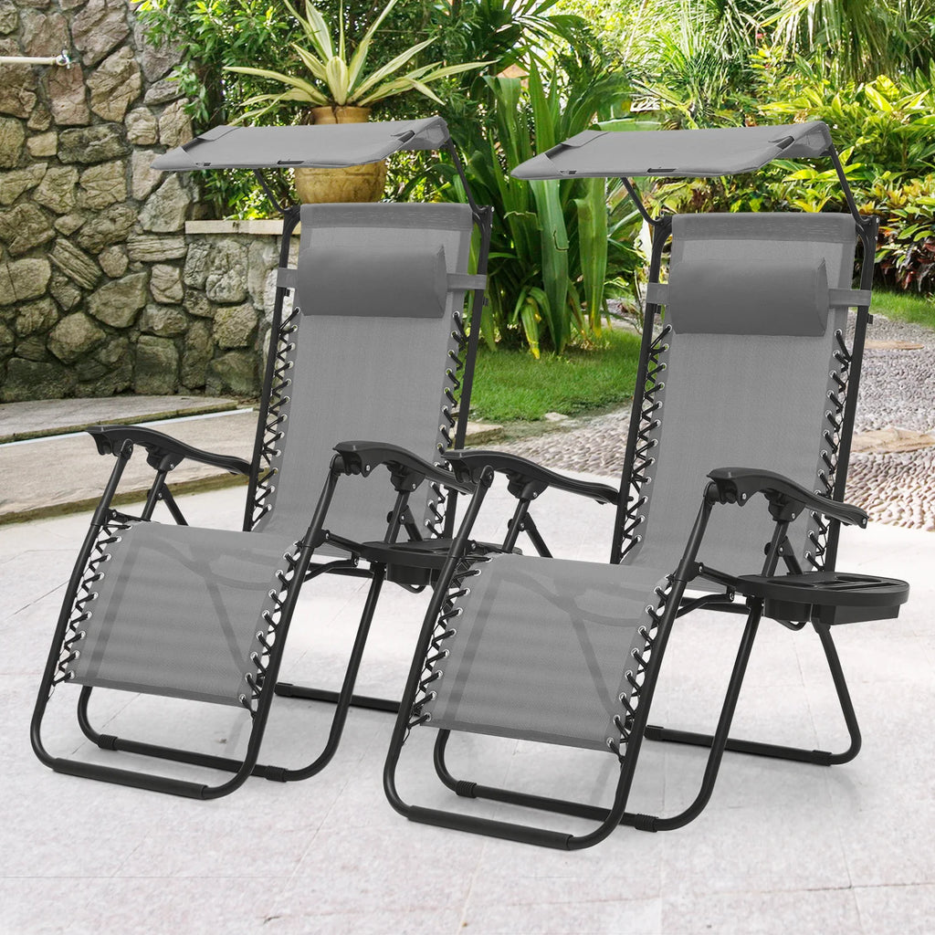 MoNiBloom Zero Gravity Reclining Chairs Set Of 2 With Canopy Shade And Headrest, Black - 330 lbs