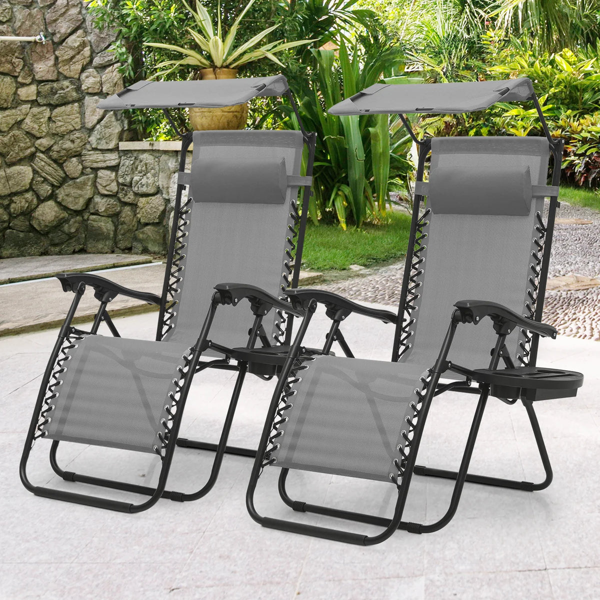 MoNiBloom Zero Gravity Reclining Chairs Set Of 2 With Canopy Shade And Headrest, Black - 330 lbs