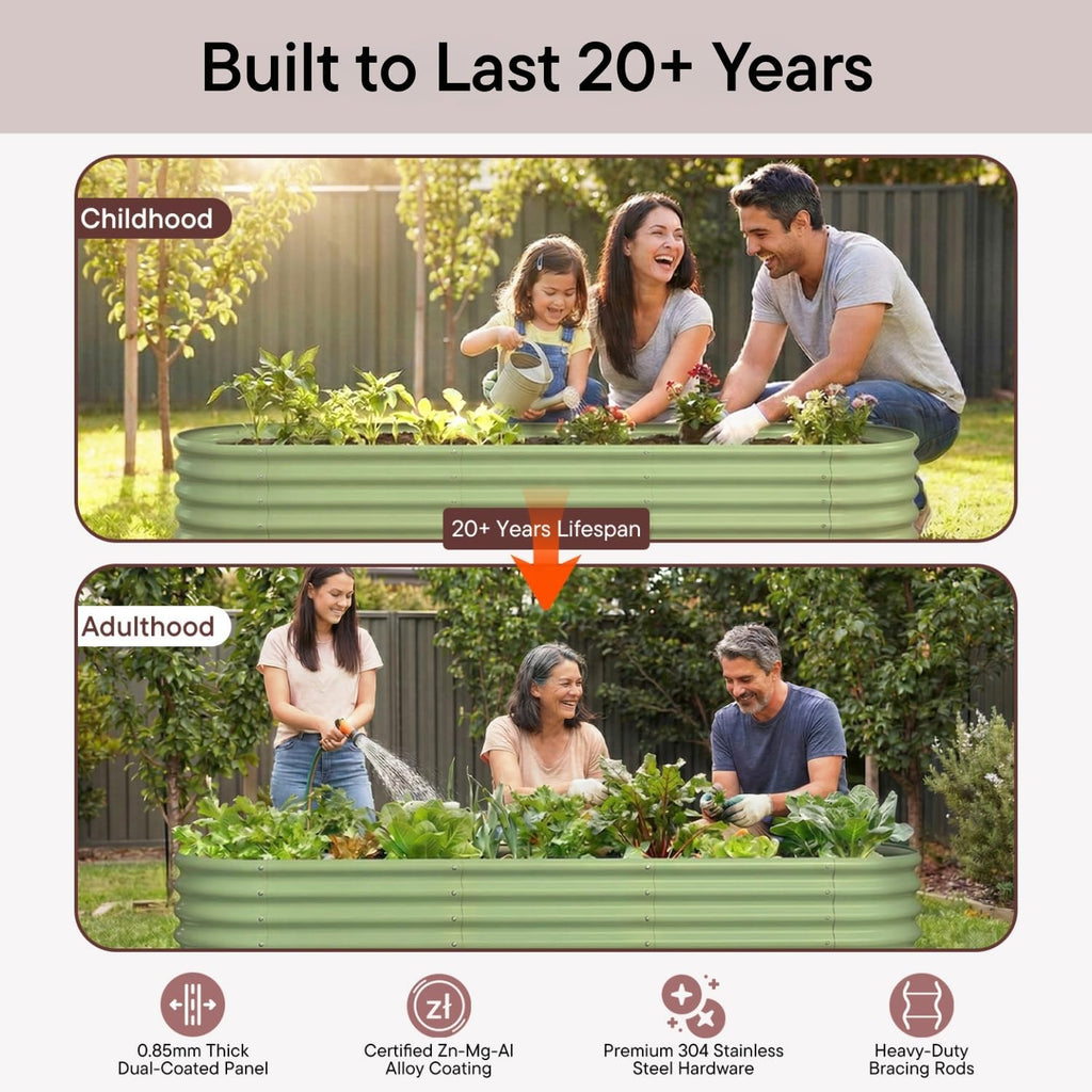 2-Pack Galvanized Raised Garden Bed Planter Boxes 6x2x1.5 ft, 17 Tall - Moss Green